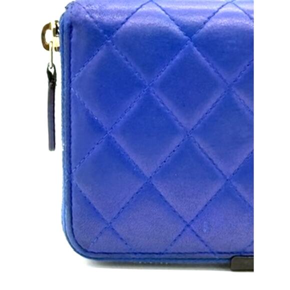 Chanel Caviar Quilted Large CC logo Zip Around Wallet Royal Blue*EUC*Care Cards - Picture 5 of 14